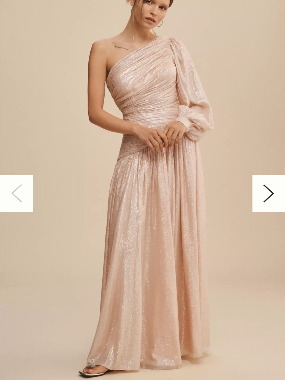 BHLDN Jade Metallic One-Shoulder Asymmetrical-Waist Gown